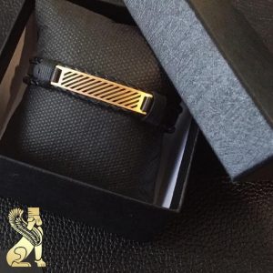 دستبند چرم طبیعی طرح پلاک طلا